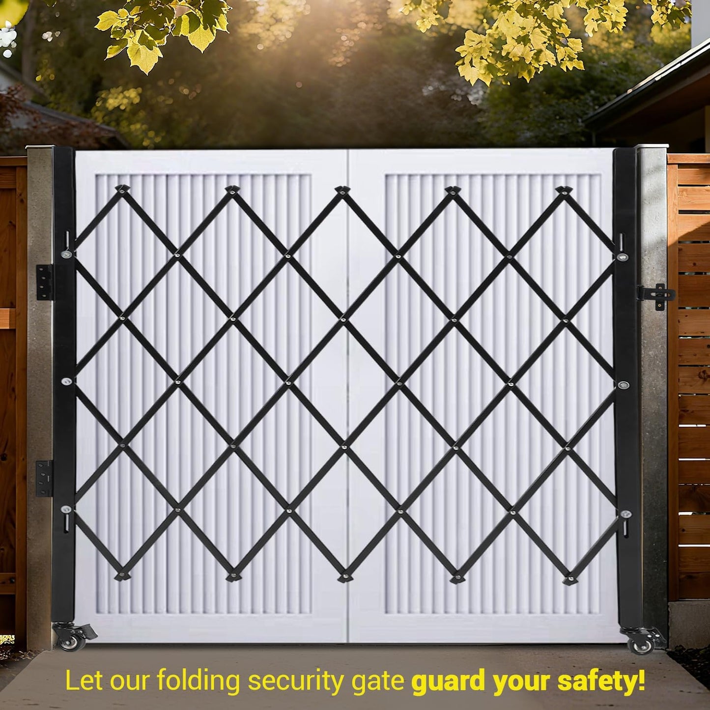 Double Expandable Gate, 64"H x 122"W Folding Security Door Gate, 360° Rolling Barricade Gate, Heavy-Duty Steel Outdoor Retractable Lockable Scissor Gates for Courtyards, Garages, Gardens, Pool