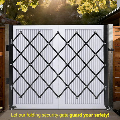 Single Expandable Gate, 87"H x 85"W Folding Security Door Gate, 360° Rolling Barricade Gate, Heavy-Duty Steel Outdoor Retractable Lockable Scissor Gates for Courtyards, Garages, Gardens, Pool