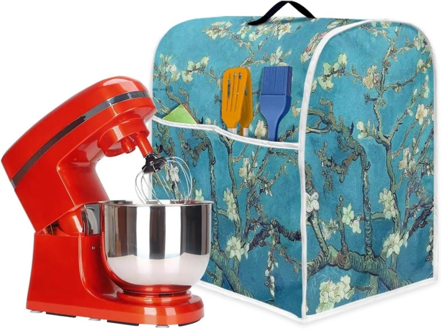 DISNIMO Almond Blossoms Tree Oil Painting Mixer Cover, Dustproof Washable Protection with Handle Pockets for Kitchen