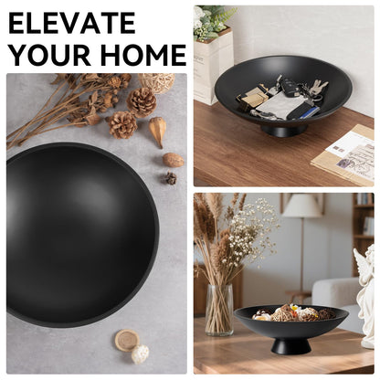 Decorative fruit bowl for Home Decor Large Modern Handicraft Key Bowl for Entryway Table Stylish Centerpiece Purse Bowl Pedestal bowl for Kitchen Counter Coffee Table(Artificial Stone Black)