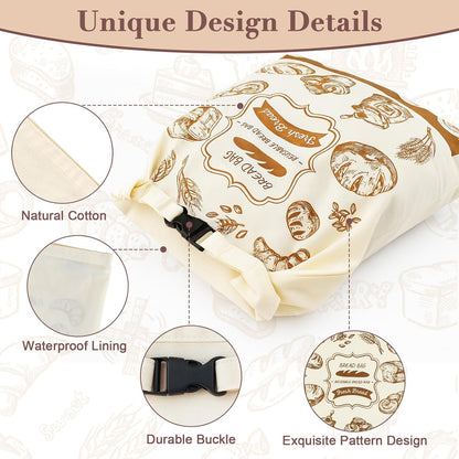 16"x12.5" 1 Reusable Bread Bags for Homemade Bread, Sourdough Bags with Foodgrade TPU Lining, Cotton Bread Bag