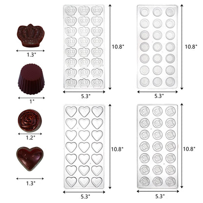 ZEAYEA 4 Pack 87 Grids Polycarbonate Chocolate Mold, Candy Making Mold, DIY Mold Cookie Tray for Mousse Jelly Candy Chocolate, Cup, Heart, Rose, Crown Shape