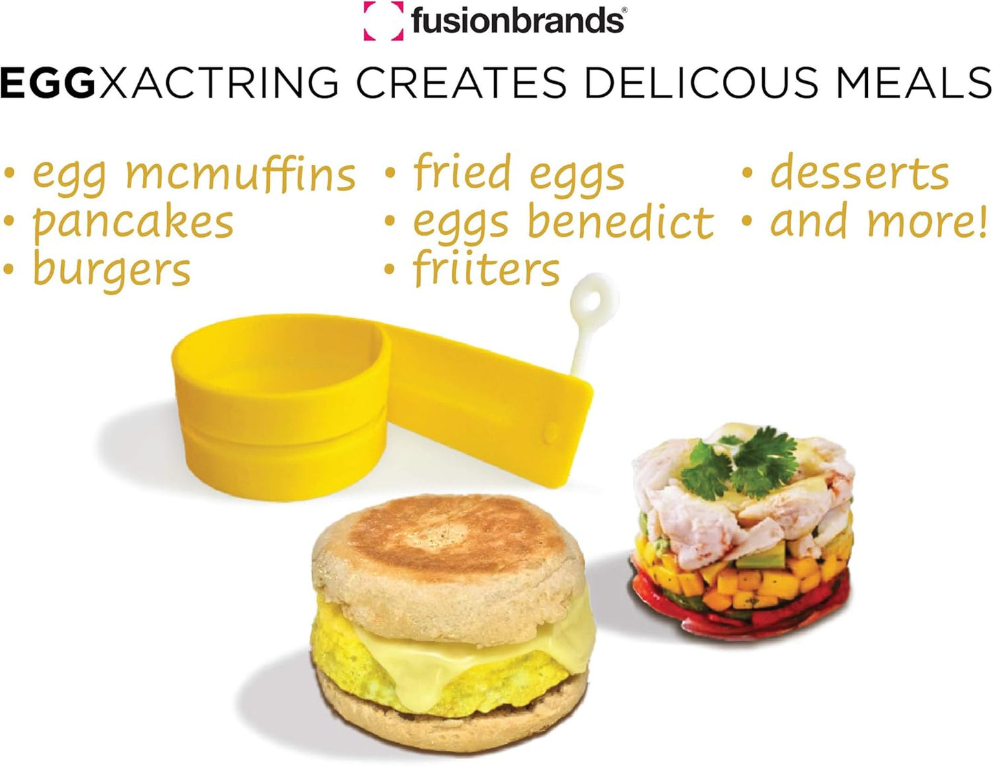 EggXactRing Adjustable Silicone Egg Ring, Food Ring for Baking, Molding, Presenting, Yellow