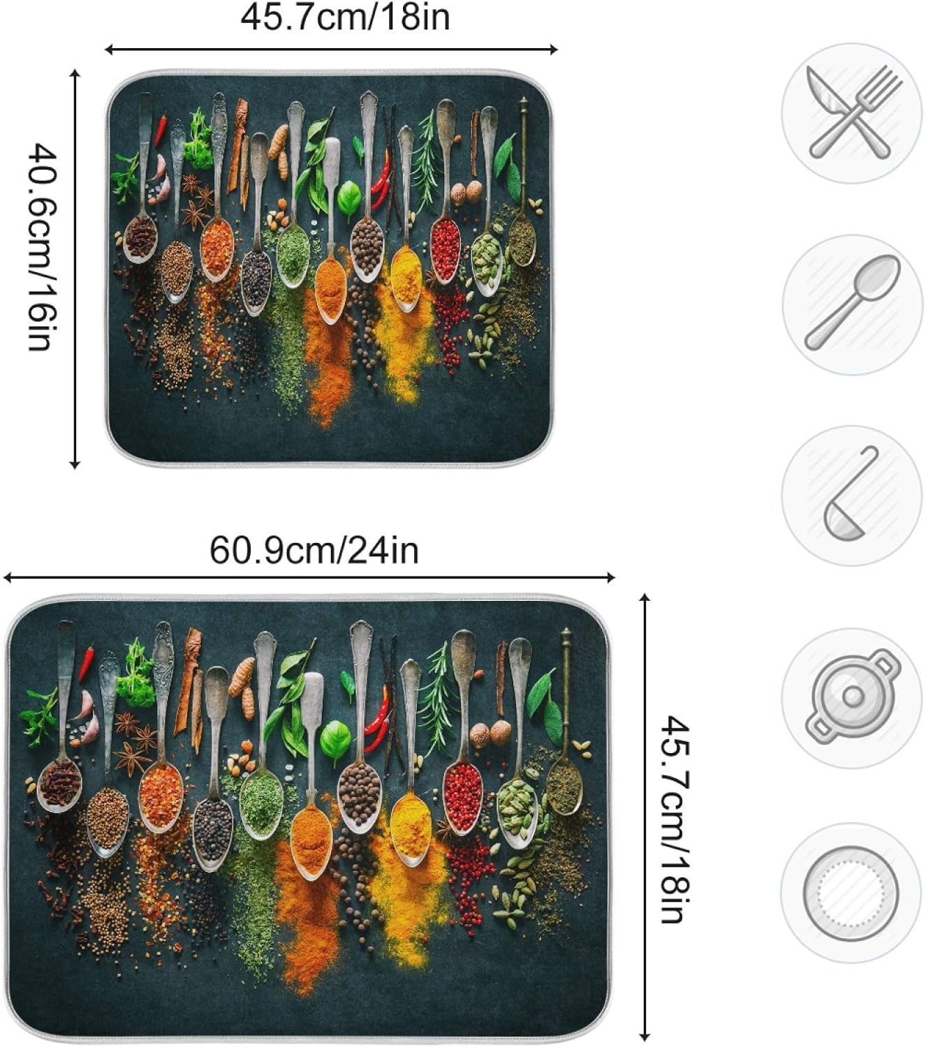 Cooking Herbs Spices Dish Drying Mat for Kitchen, 18 X 24 Inches Dry Dishes Pads Mats, Tableware Protector for