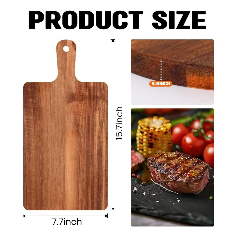 Hyuetrsa 10 Pcs Wood Cutting Board with Handle 15.7x7.7 Inch Wooden Charcuterie Board Kitchen Chopping Boards, Acacia Cutting Board Bulk for Pizza, Bread, Cheese, Charcuterie, Fruit, Vegetables