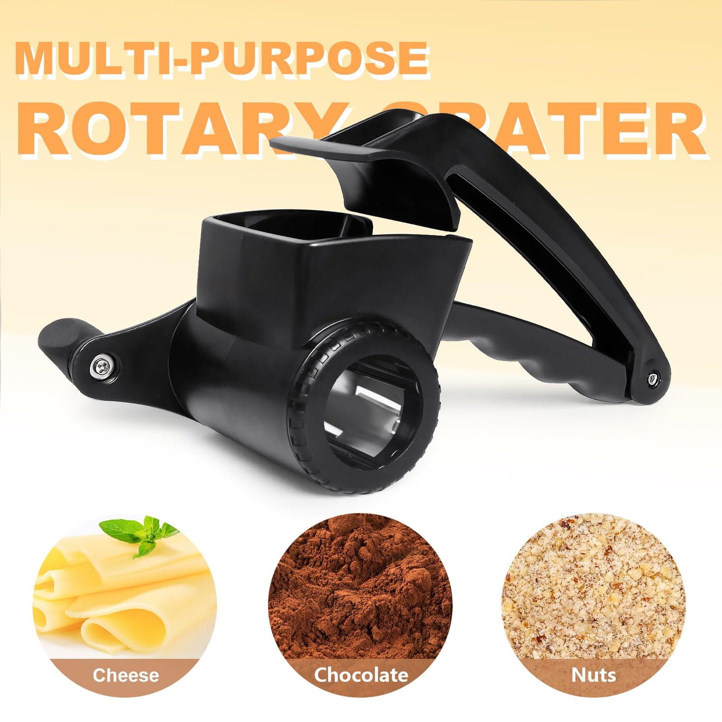 LHS Cheese Grater Hand Crank Set of 3, Rotary Cheese Grater Parmesan Cheese Shredder Handheld for Grating and Shredding Hard Cheese, Chocolate, （3 in 1,Black)