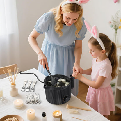 Candle Wax Melter with Pour Spout, Candle Making Kit for Adult Beginners, for Candle Making, Set Includes Wax Melting Pot, Stirring Spoon, Thermometer, Wick, Wick sticker and Centering Device - Black
