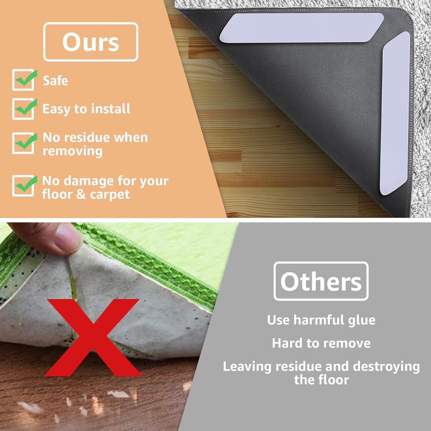 ZONGOOL 32 PCS Rug Tape, Reusable Washable Grippers for Rugs, Double Sided Non-Slip Rug Pads for Floors