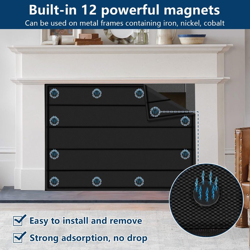 Magnetic Fireplace Blanket for Heat Loss Indoor Fireplace Covers Keep Drafts Out Stops Heat Loss Fireplace Draft Stopper with Built-in 12 Strong Magnet for Iron Fireplace Frame Fireplace Screen 36x32"