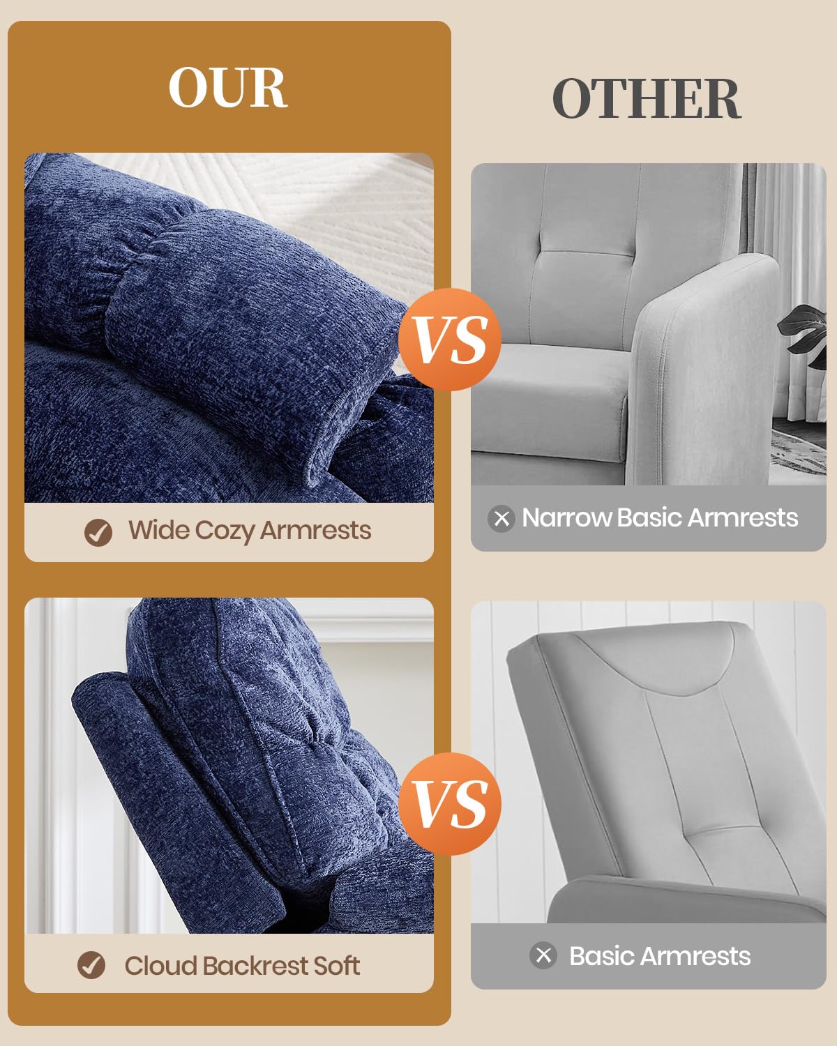 GARTMILAN Oversized Power Swivel Rocker Recliner Chair for Big and Tall, Electric Chenille Glider with USB Ports, Extra Wide Overstuffed Reclining Sofa for Living Room Nursery, 375lbs (Blue, Power)