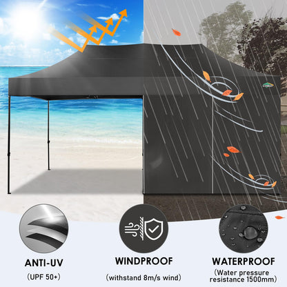 COBIZI 10x20 Heavy Duty Pop up Canopy Tent with 6 sidewalls Easy Up Commercial Outdoor Wedding Party Tents for Parties All Season Wind & Waterproof Gazebo Roller Bag, Black(Frame Thickened)