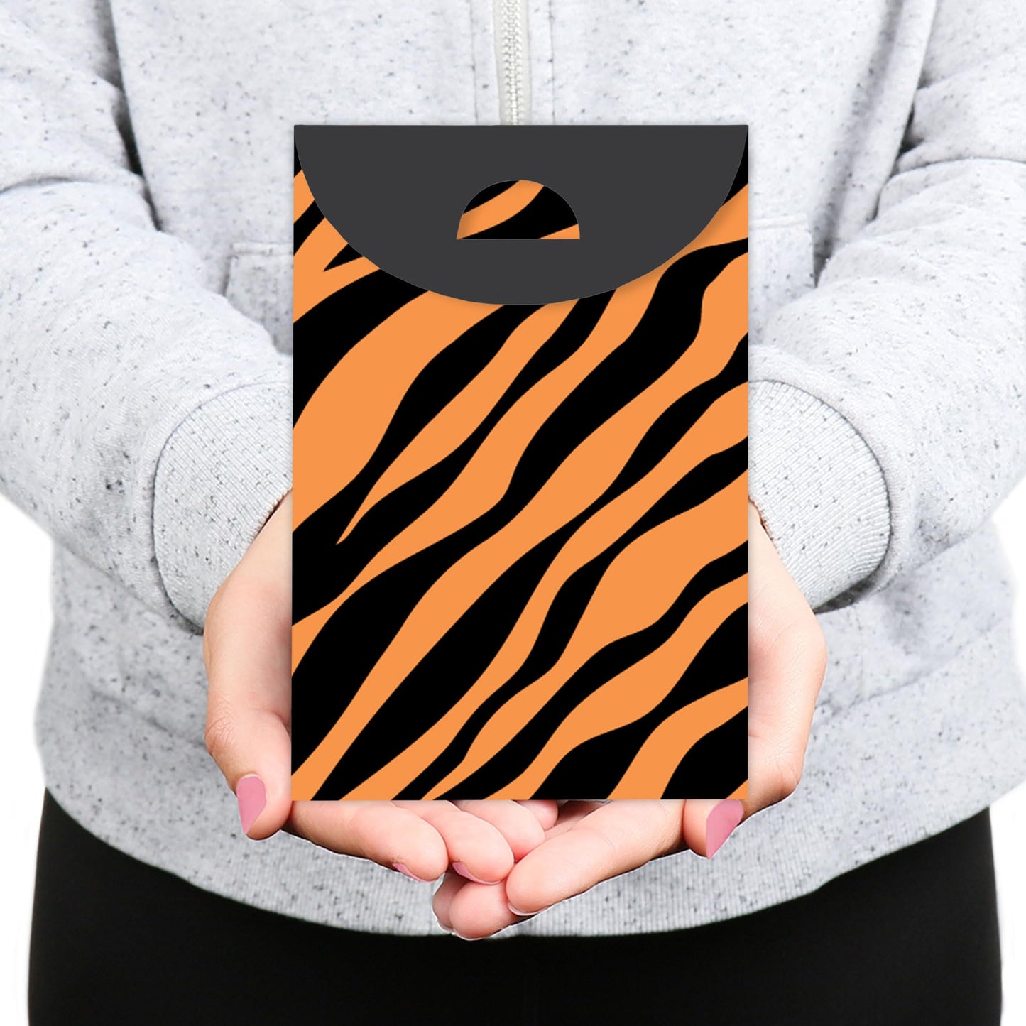 Big Dot of Happiness Tiger Print - Jungle Gift Favor Bags - Party Goodie Boxes - Set of 12