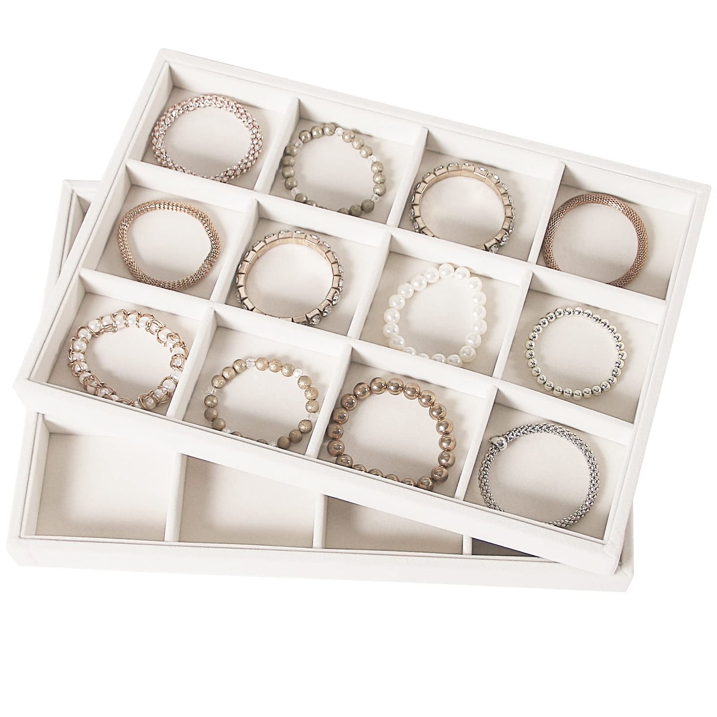 Coward 2PC Stackable 12 Grids Jewelry Organizer Tray Bracelet Display Stand for Selling Velvet Necklace Holder Earring Box Storage (12grid+12grid)
