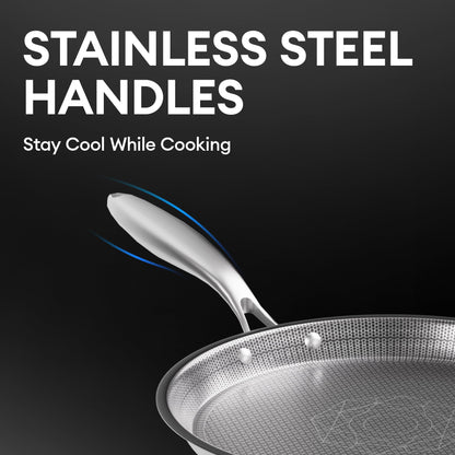 COOKER KING 8-Inch Stainless Steel Pan, Hybrid Nonstick Frying Pan, Skillet, 3-Ply Clad Cookware, Even Heat Distribution, Dishwasher & Oven Safe, with Stay-Cool Handle, Induction Compatible