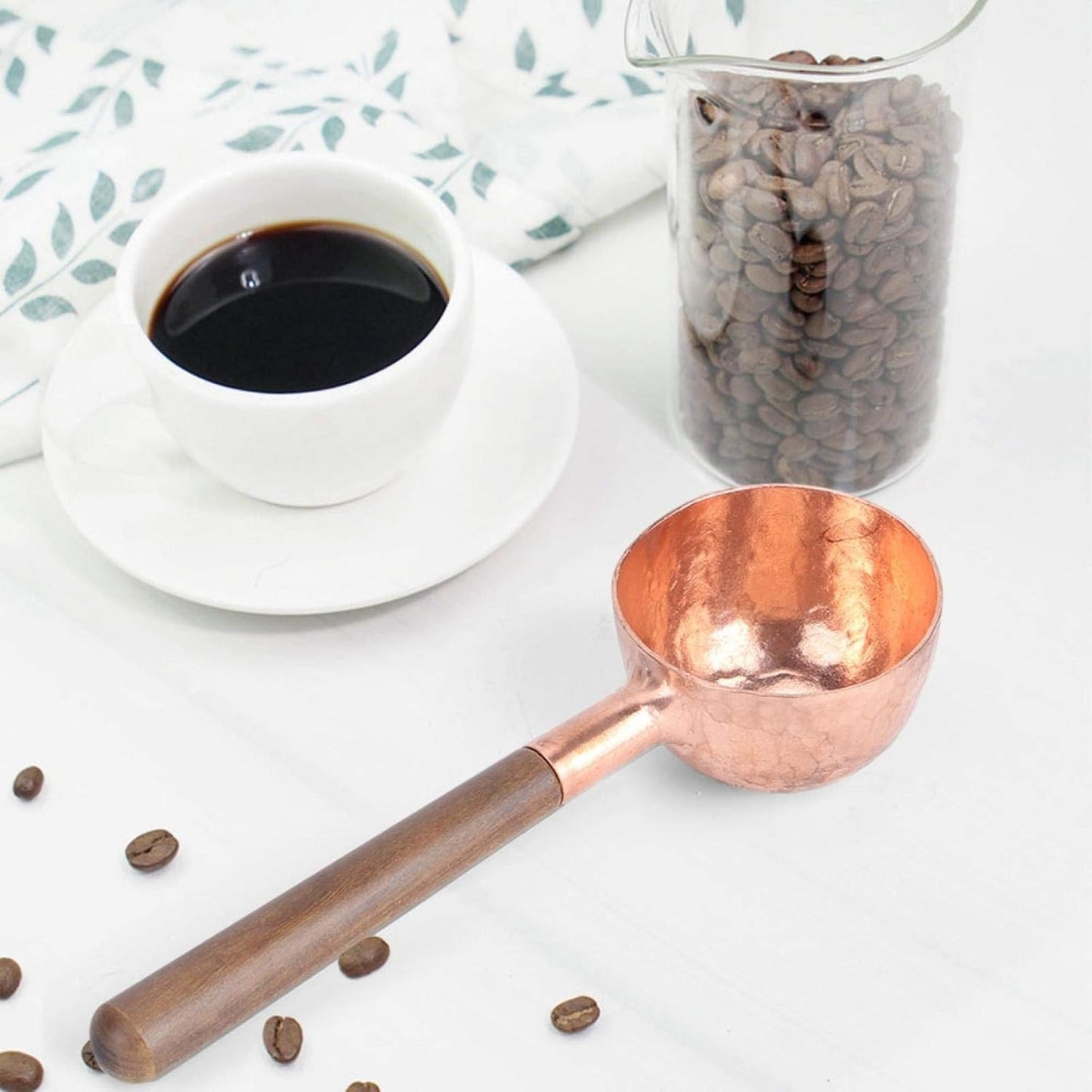 Measuring Scoop Spoon, Red Copper Coffee Measuring Spoon with Black Walnut Handle for Tea, Sugar, Salt, Flour