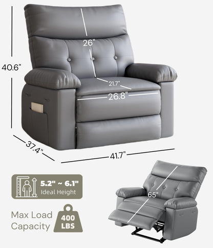 GarveeHome Oversized Recliner Chair, 27" Extra Wide Manual Recliner with Heat and Massage, 400lbs Heavy Duty PU Leather Single Sofa, Large Lazy Chair for Big and Tall Adults, Living Room & Bedroom