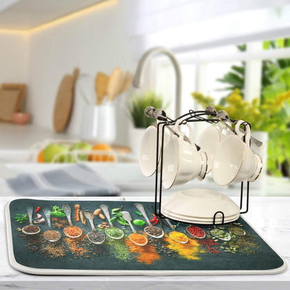Cooking Herbs Spices Dish Drying Mat for Kitchen, 18 X 24 Inches Dry Dishes Pads Mats, Tableware Protector for