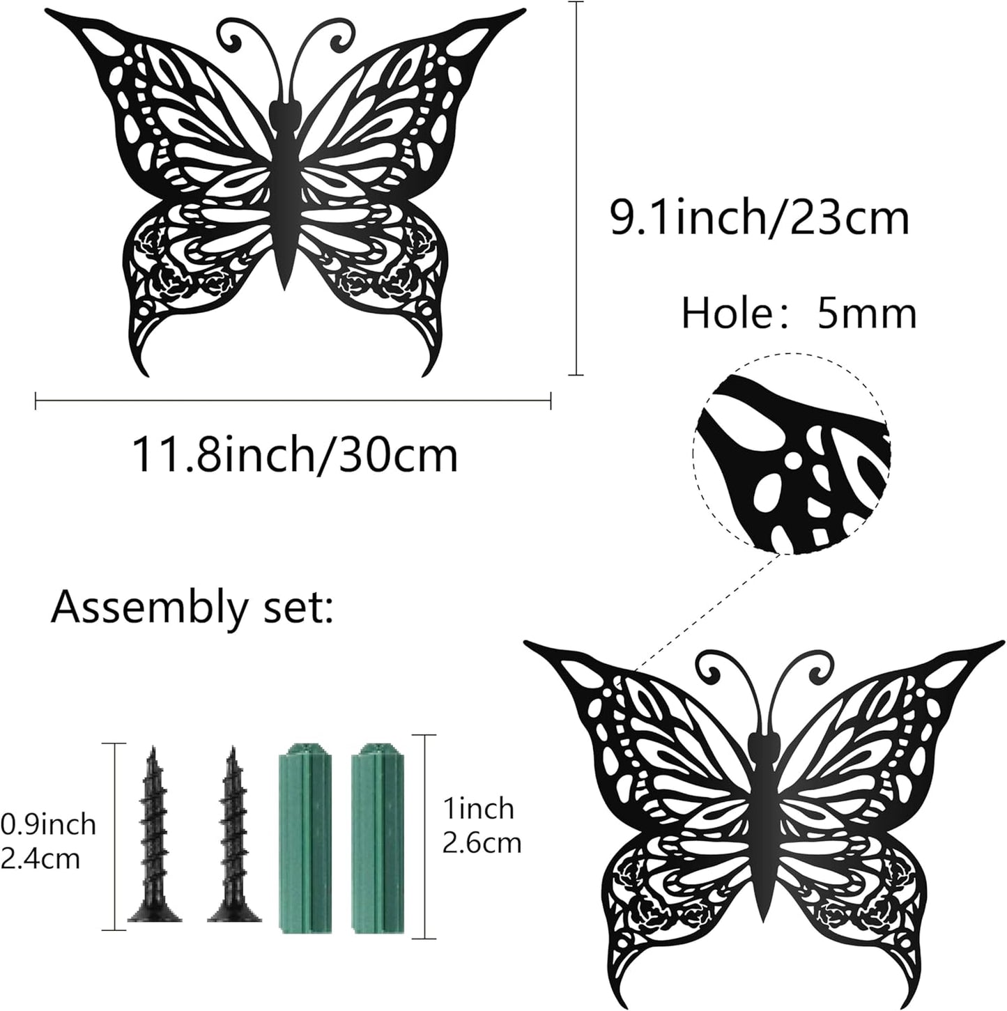 CREATCABIN Butterfly Metal Wall Art Decor, Black Iron Hanging Ornament, Wall Sculpture Gift for Home Office
