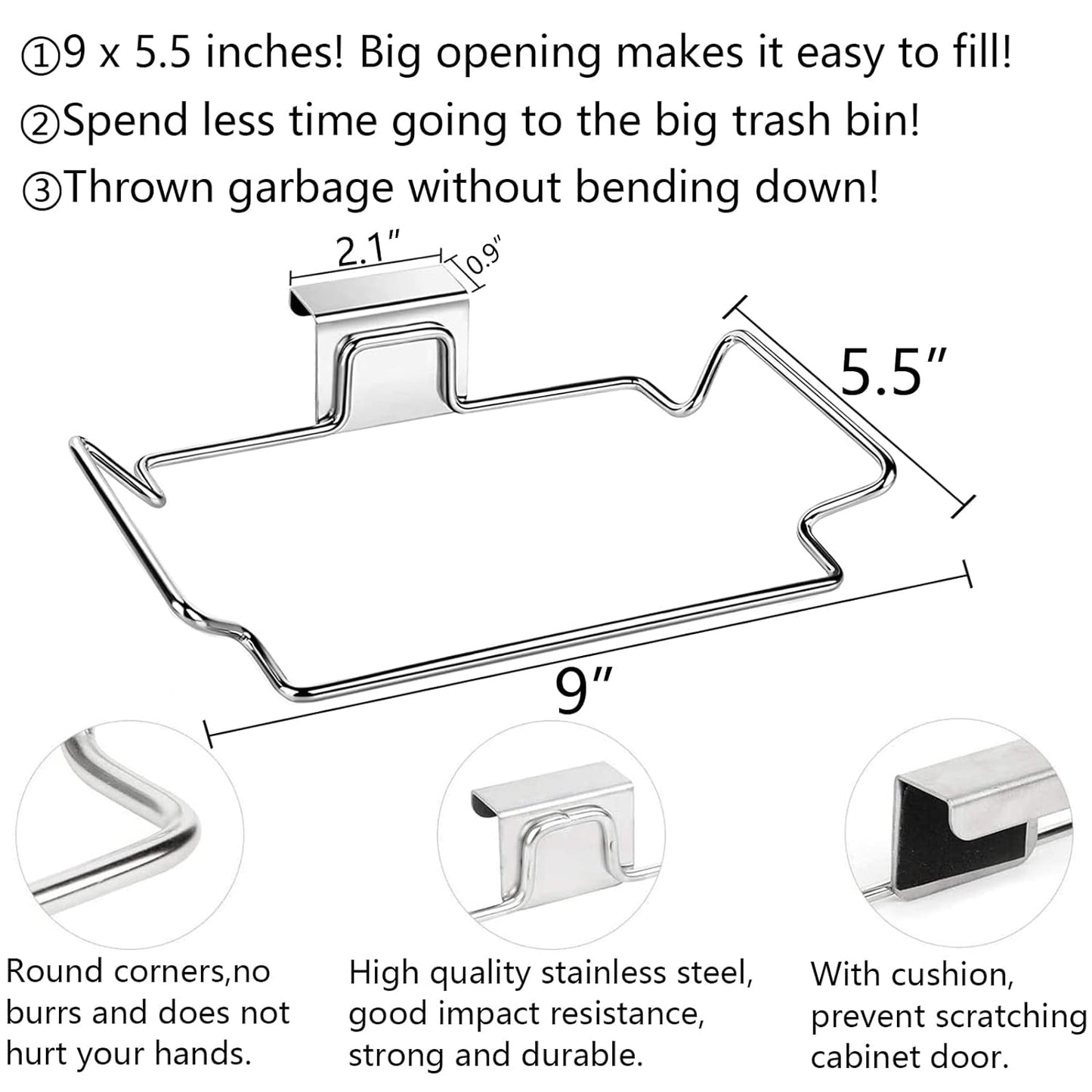 Large Stainless Steel Trash Bag Holder for Kitchen Cabinets, Under Sink Garbage Bag Holder, Waste Can