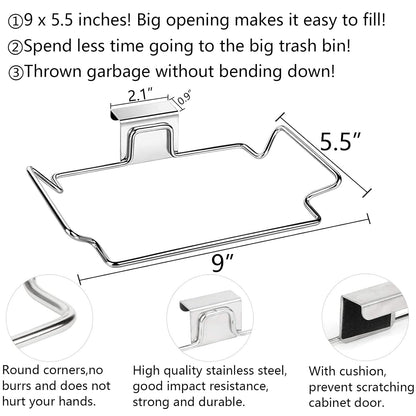 Large Stainless Steel Trash Bag Holder for Kitchen Cabinets, Under Sink Garbage Bag Holder, Waste Can