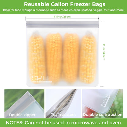 SPLF 6 Pack Reusable Gallon Freezer Bags Dishwasher Safe, BPA FREE Reusable Food Storage Bags, Extra Thick Leakproof Silicone Free 1 Gallon Bags for Marinate Meat, Cereal, Sandwich, Snack, Travel Item