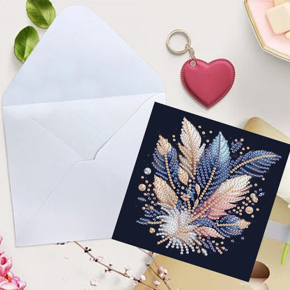 TDFERAN 6 Pack DIY Diamond Painting Greeting Cards Assortment with Envelopes Diamond Art Kits for Adults Blank Cards Cards for All Occasions Thank You Baby Wedding and More Note Cards Feather
