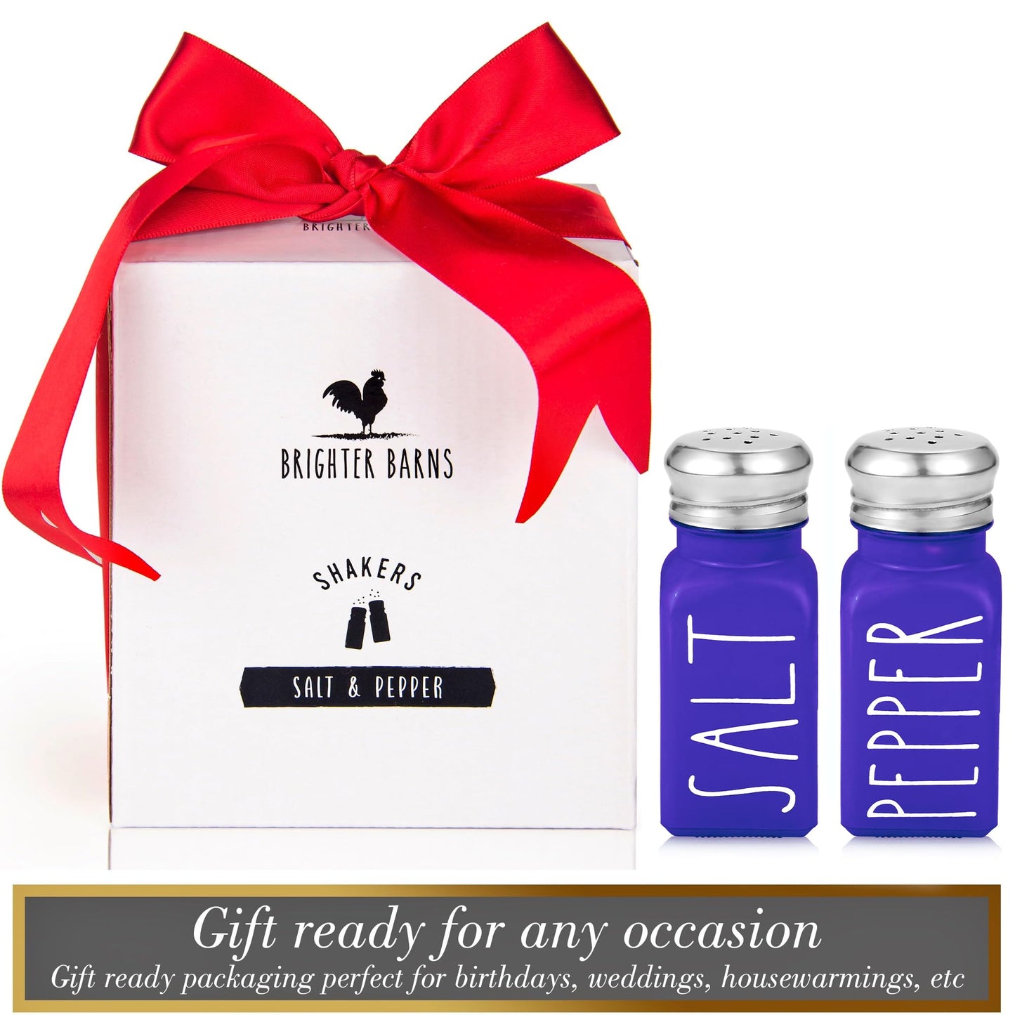 Purple Salt and Pepper Shakers Set by Brighter Barns - Modern Farmhouse Kitchen Decor and Accessories - Cute Salt and Pepper Set - Glass Shakers & Stainless Steel Lids for Home, Restaurants (Purple)