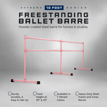 VITA Barre Portable Freestanding Double Ballet Barre, Extreme, 10 Ft Bars, Light Pink, Steel | Fixed Height, Made in USA, Home or Gym Exercise Equipment for Kids & Adults | Dance, Fitness, Pilates