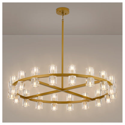 MeiYDeng 36 Inch Gold Crystal Wagon Wheel Chandelier, Modern Farmhouse Round 36-Lights Pendant Lighting Fixture, for High Ceilings Living Room, Bedroom, Foyer