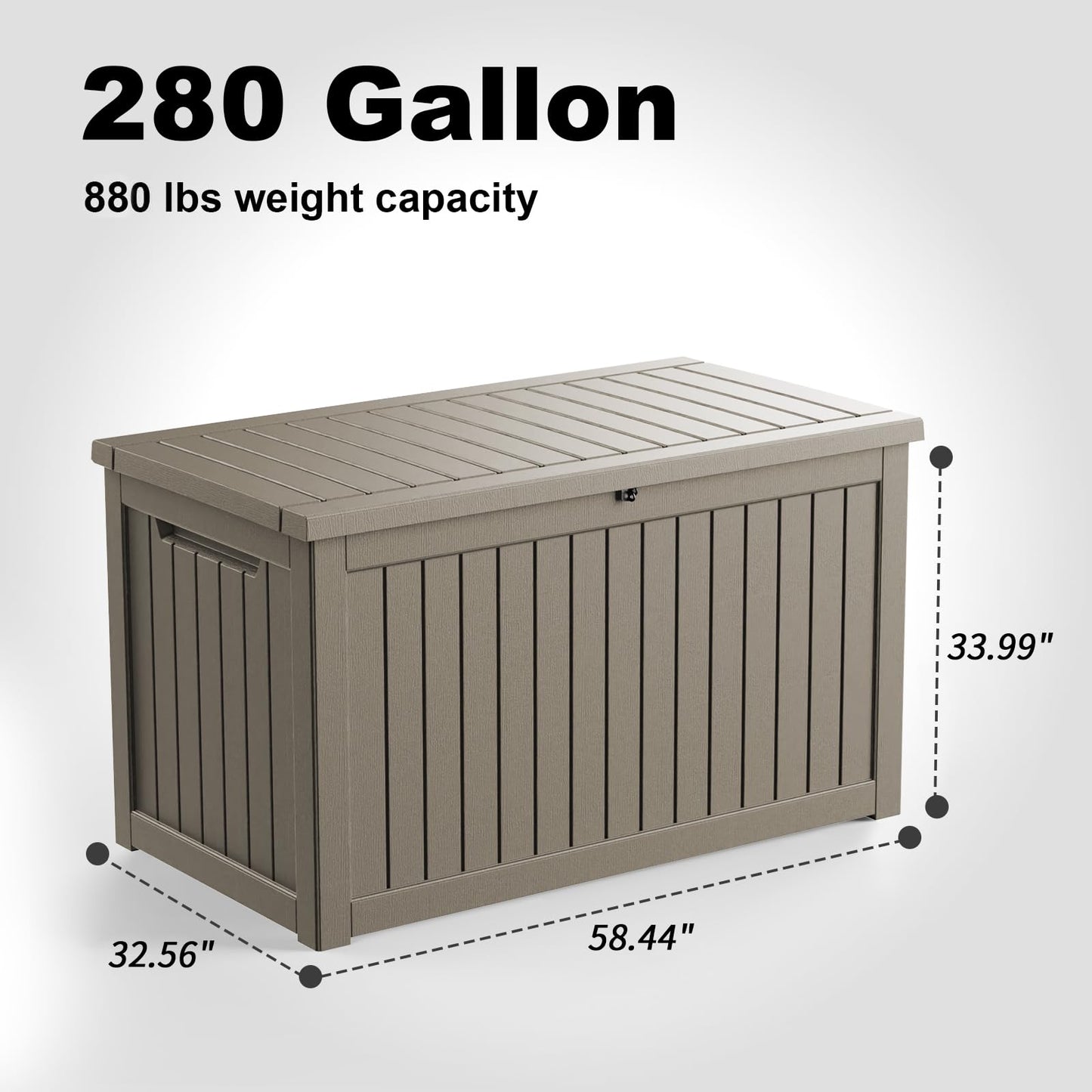 ASKPASS 280 Gallon Deck Box Outdoor, Waterproof Outdoor Storage Boxes with Lids, Outside Resin Lockable Storage Box for Patio Cushions, Garden Tools(Grey)