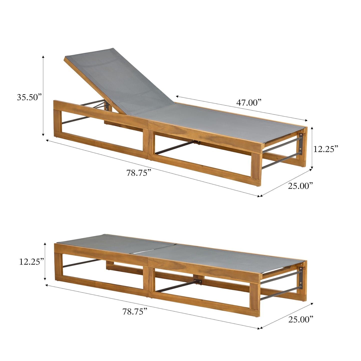 Christopher Knight Home Tristz Patio Chaise Lounge Chair Outdoor, Acacia Wood Sunbathing Pool Lounger with Breathable Mesh Seat, Adjustable Backrest Reclining Chair, Single Lounger, Dark Grey