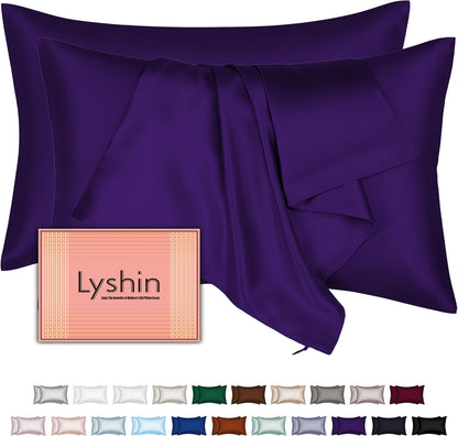 Mulberry Silk Pillowcases by Skiennix - 2 Pack Standard Size with Hidden Zipper | Soft, Breathable Cooling for Hair & Skin - Purple