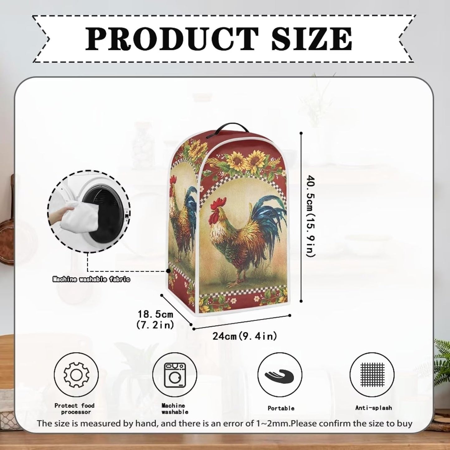 Sunflower Rooster Blender Cover, Fingerprint-proof Dust-proof Protection for Appliances, Waterproof Fabric Case for