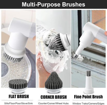 Electric Spin Scrubber, DEPURE Cordless Cleaning Brush with 2 Speeds and 6 Replaceable Brush Heads