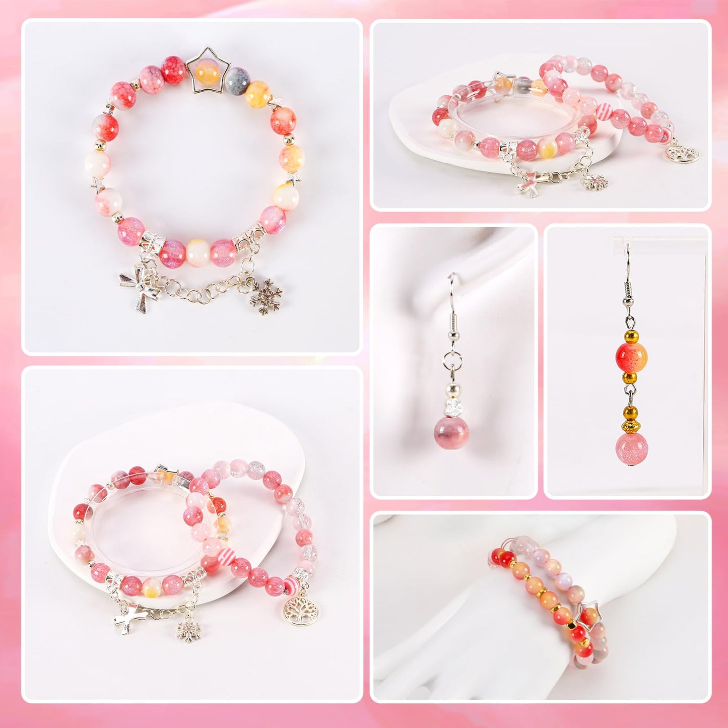 Glass Beads for Jewelry Making, 18 Colors Glass Beads for Bracelets Making kit Including 2-8mm Bead spacers/Lava Beads/Stone Rock DIY Jewelry Making Supplies for Adults, Bracelets Earring Making kit
