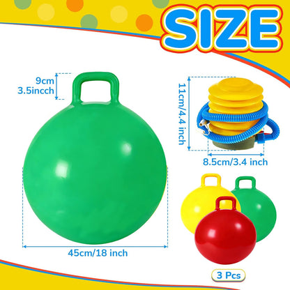 3P Bouncy Balls with Handle, 18in/45cm Sit And Spin Hopper Ball for Kids,Inflatable Jumping Ball Toy with Pump,Indoor Outdoor Fun Toys for Kids Ages 3-8,Great Gift for Birthday (Bouncy Ball-45cm)