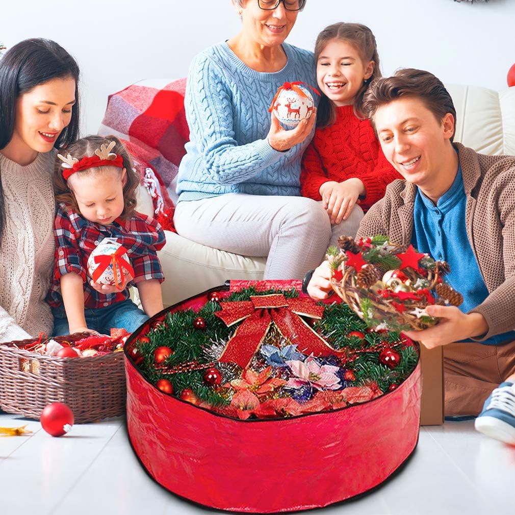 ProPik Christmas Wreath Storage Bag - Heavy Duty Tear Resistant Material with Handles | 24" x 8" (Red)