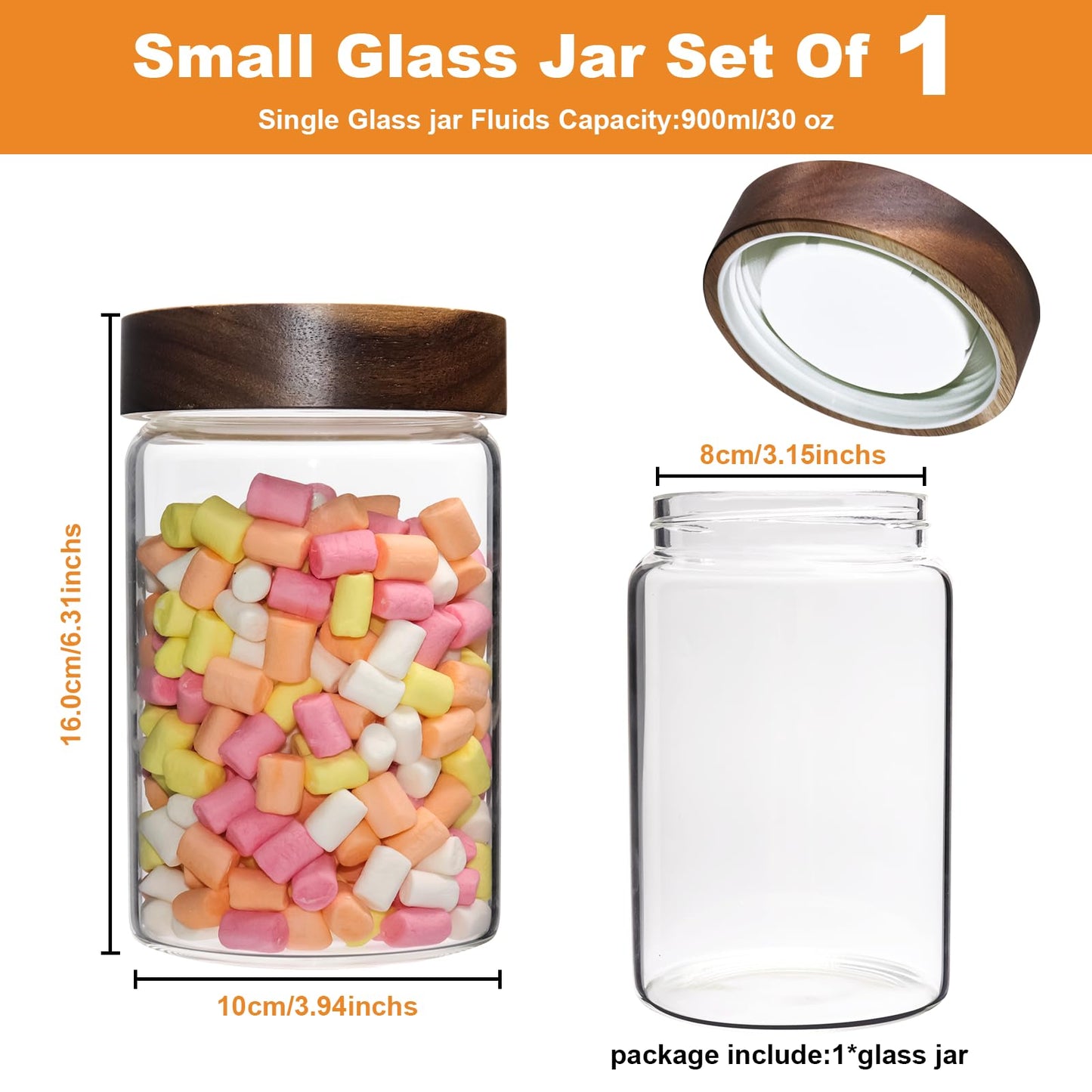Patoper 30oz Glass Coffee Jars with Airtight Wood Screw Lid Herb Spice Jar Round Storage Canister with Wooden Lid Clear Glass Food Jar for Pantry Sugar Tea Coffee Bean Spice Nuts Cookies Bath Salts