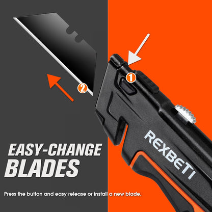 REXBETI 6 Pack Retractable Folding Utility Knife, SK5 Heavy Duty Box Cutter for Cartons, Cardboard and Boxes, Blade Storage Design, Extra 20 Blades Included