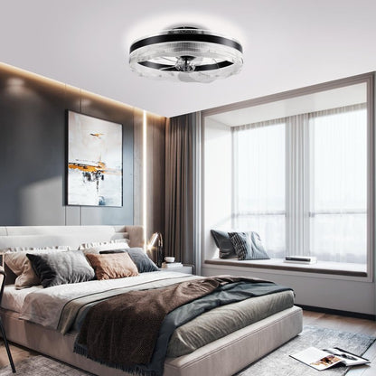 kejector Low Profile Ceiling Fan with Light,20 Inch Fandelier Ceiling Fans with Lights and Remote App Control,360°Oscillation Bladeless Flush Mount LED Fan Light for Bedroom Living Dining Room
