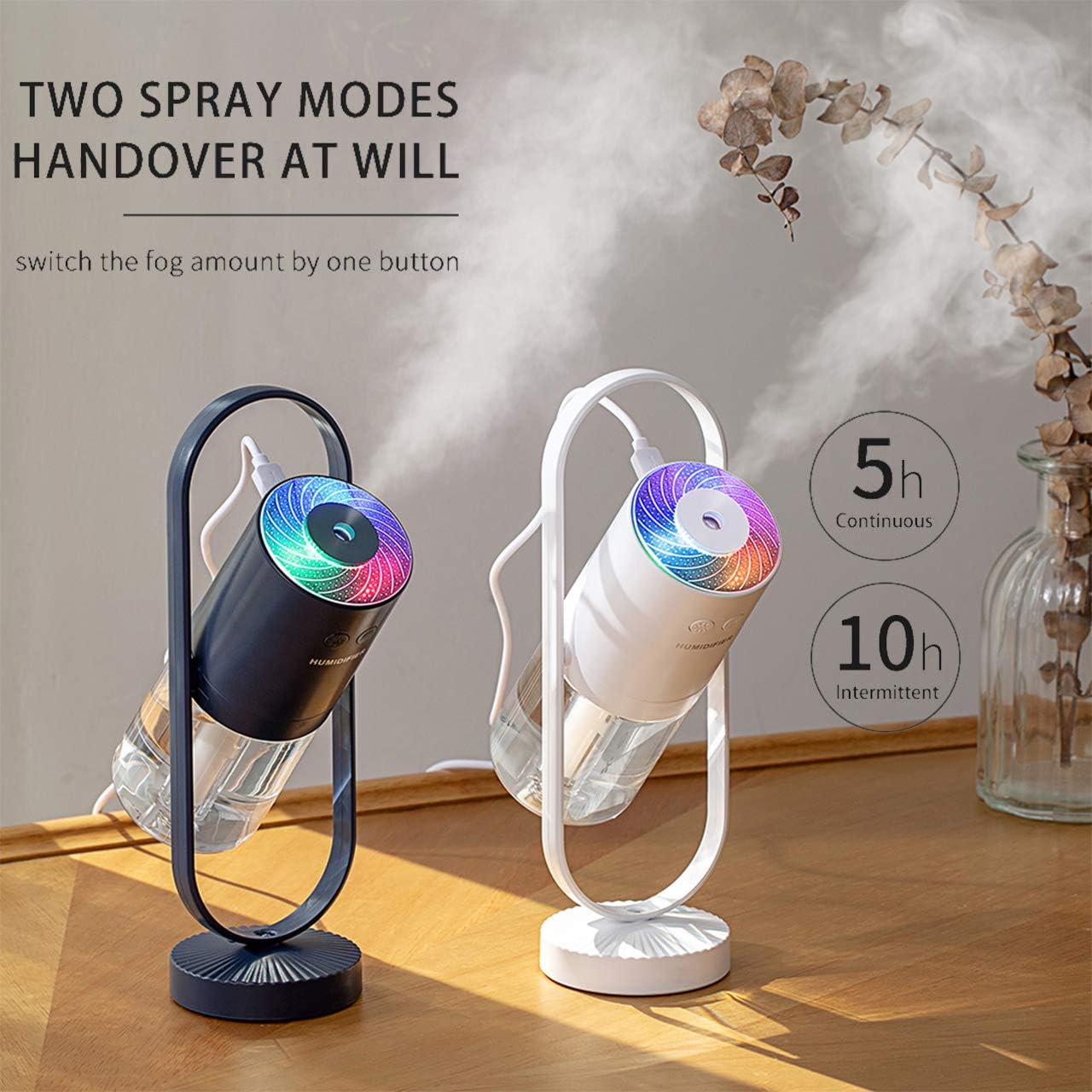 Portable Mini Humidifier, 200ml Small Cool Mist Humidifier with Night Light, USB Personal Desktop Humidifier
