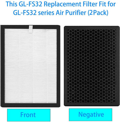 2 Pack GL-FS32 Replacement Filter for GL-FS32 Air Purifier, 3 IN 1, H13 True Hepa Filter with High-efficiency Activated Carbon and Pre-Filter