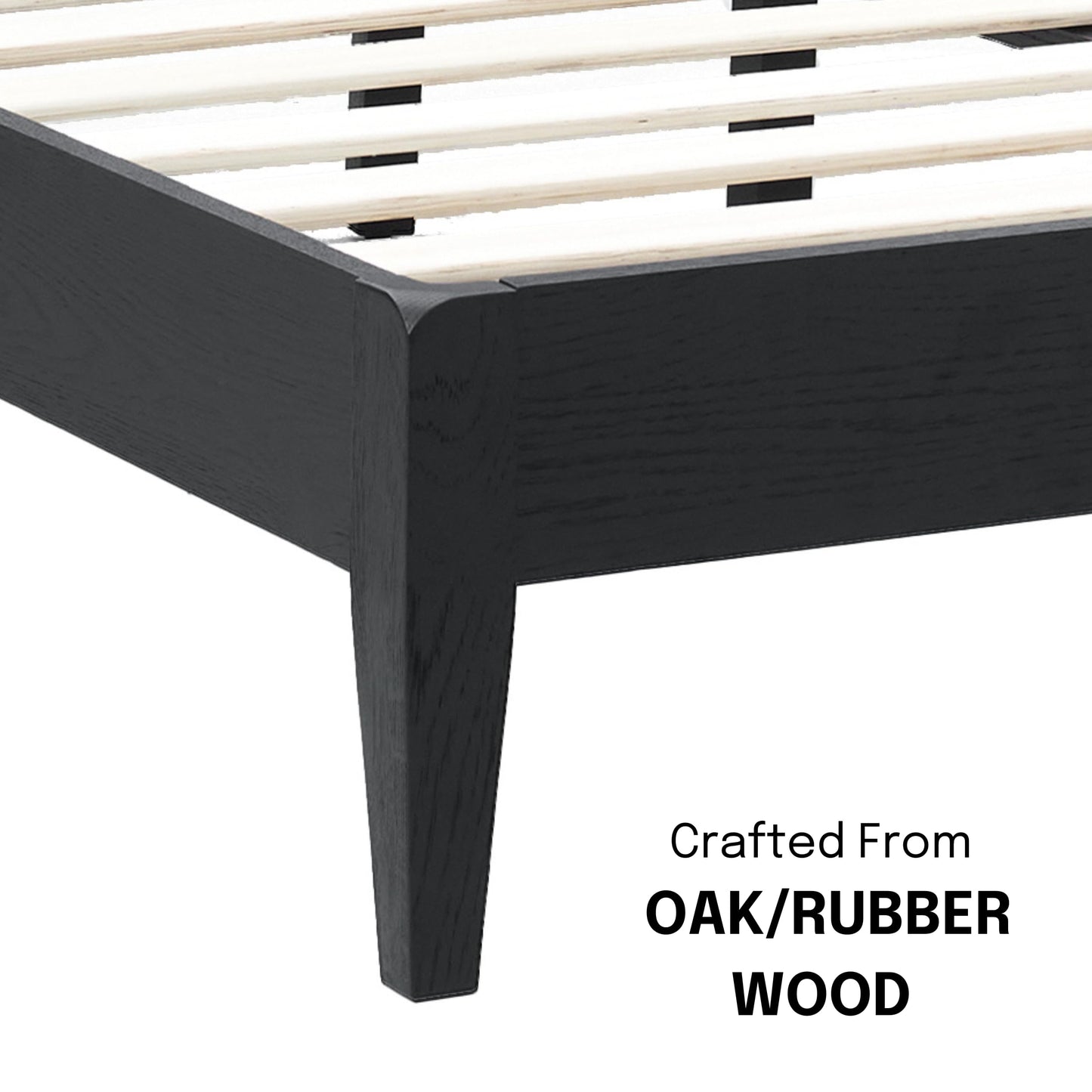 NTC Adept Wooden Bed Frame with Headboard, Solid Oak and Rubber Wood Foundation with Silent Slats and Wood Central Supports, 1000 Lb Capacity, Effortless Assembly, King - Burnt Black