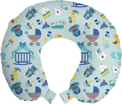 12", Ambesonne Cartoon Travel Pillow Neck Rest, Sleep Crescent Moon Pacifier Star Polka Dots Image, Memory Foam