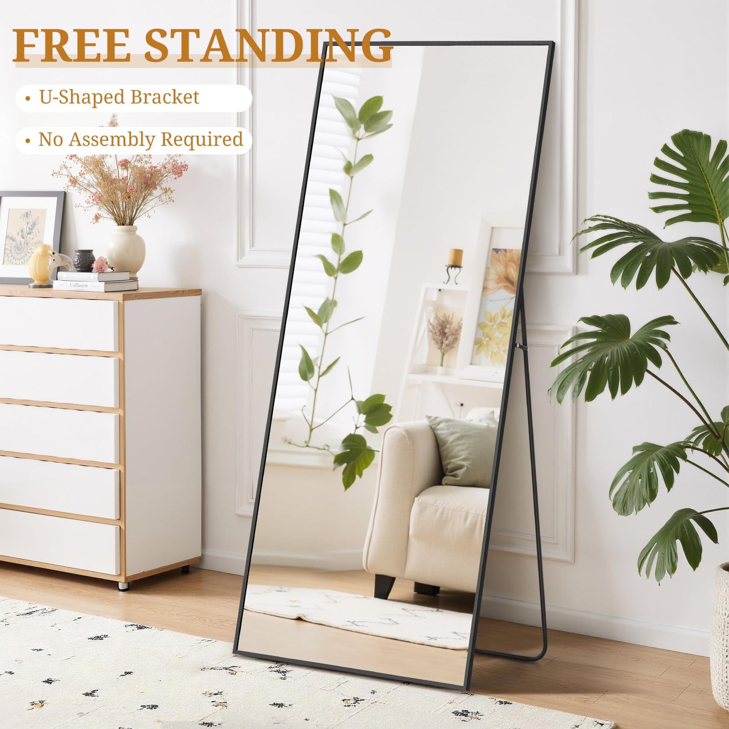 Accver Full Length Mirror 71"x26" Full Body Mirror Rectangle Free Standing Wall Mounted Leaning Floor Mirrors with Stand Aluminum Alloy Frame for Bedroom Cloakroom, Black