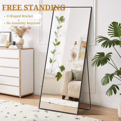 Accver Full Length Mirror 71"x26" Full Body Mirror Rectangle Free Standing Wall Mounted Leaning Floor Mirrors with Stand Aluminum Alloy Frame for Bedroom Cloakroom, Black