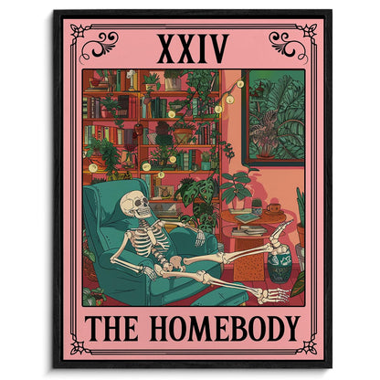 Spooky Framed Canvas Wall Art the Homebody Tarot Card Poster Print Wall Decor Sarcastic Skeleton Painting for Home Office Living Room Bedroom Decoration 11.5x15 Inches
