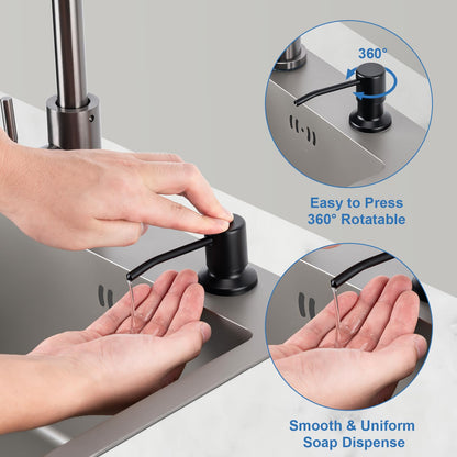 Husfunov Soap Dispenser for Kitchen Sink, Built in Sink Soap Dispenser (Matte Black), Countertop Dish Soap Dispenser Stainless Steel Pump with 47" Extension Tube kit, No Need to Frequent Refills
