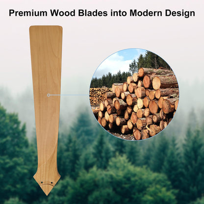 ELEHINSER 52 inch Low Profile Ceiling Fan without Light, 5 Solid Wood Blades, 6-Speeds, Quiet DC Motor, Timer, Flush Mount Modern Ceiling Fan with Remote for Living Room Bedroom, Gold + Beechwood