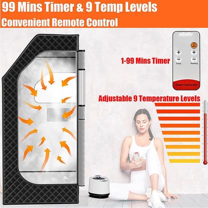YXKJZHF Portable Sauna Box for Home, Personal Steam Sauna Tent with 1000W 2.6L Steamer, Timer, Remote Control, Folding Chair